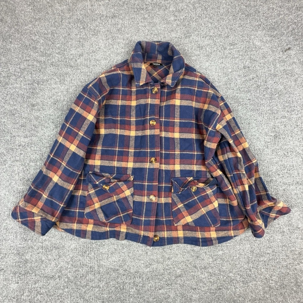 Torrid Jacket Womens 1 Blue Plaid Flannel Button Front Pockets‎ Short Casual